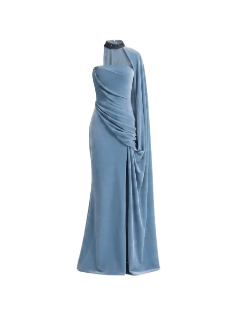 Gemy Maalouf beaded-collar draped dress Blue GMPF257545LD