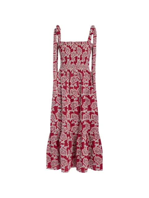 ERDEM floral-embroidered tiered midi dress Red VC26D22751876004