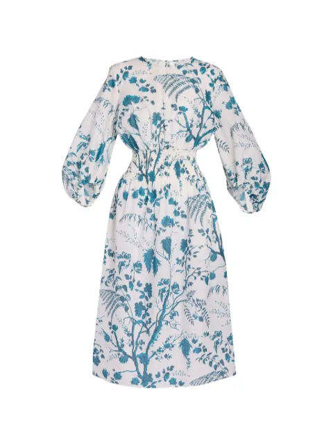 ERDEM botanical-print shirred-waist midi dress White VC26D22851584006