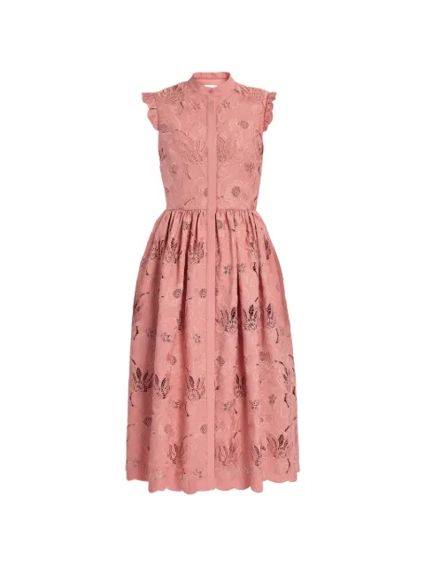 ERDEM Floral Cotton Cutwork Sleeveless Midi Dress Pink PF26D652315028