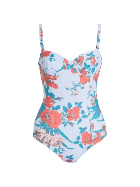 ERDEM floral-print moulded-cup swimsuit Blue VC26SW220154006