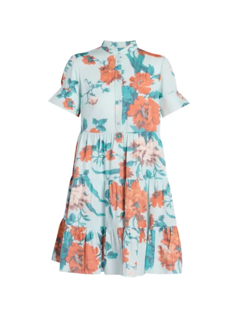 ERDEM floral-print tiered midi dress Blue VC26D25851714006