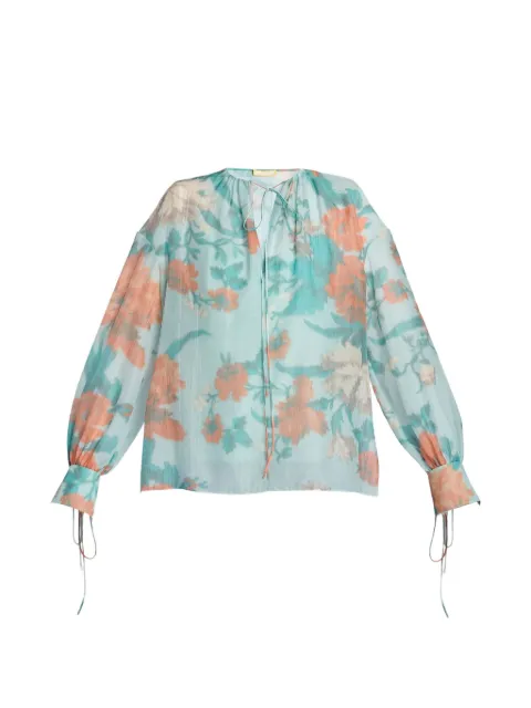 ERDEM floral-print long-sleeve blouse Blue VC26T3751844006