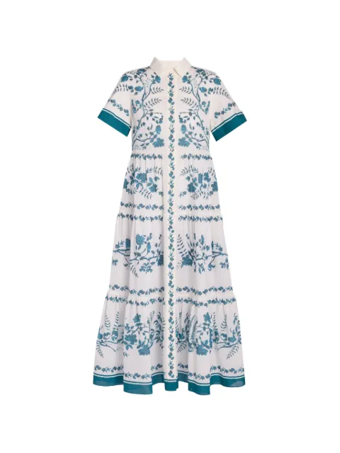 ERDEM botanical-print tiered maxi shirt-dress White VC26D91651914006