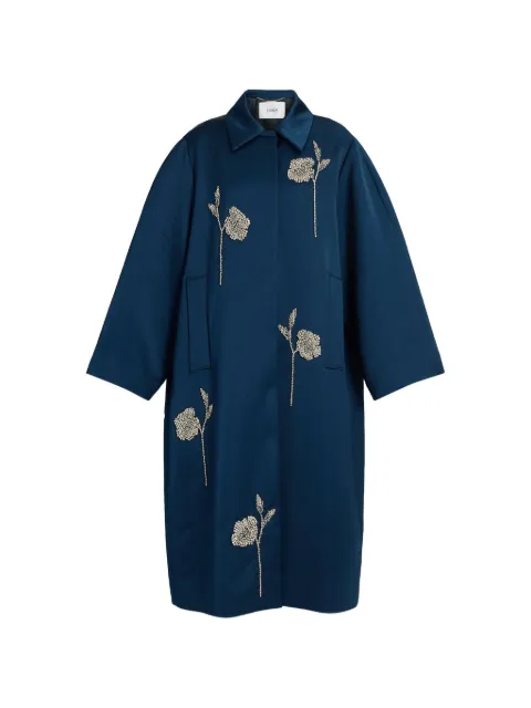 ERDEM embroidered satin coat Blue PF26C2850104001