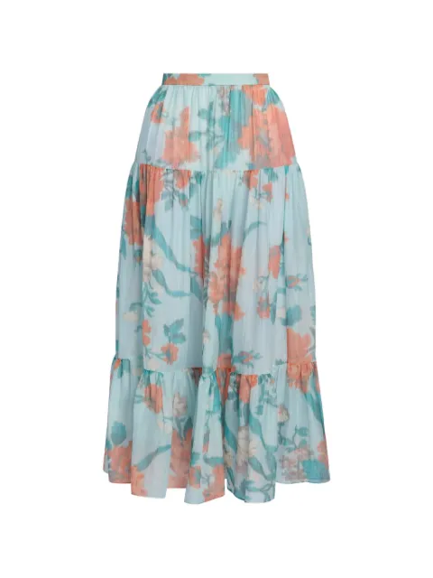 ERDEM floral-print tiered midi skirt Blue VC26S1951844006