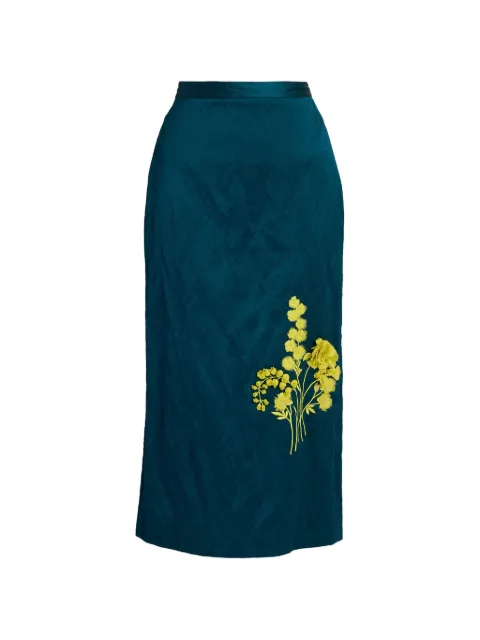 ERDEM embroidered textured-satin midi skirt Blue PF26S90150924027