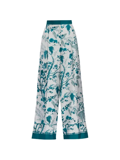 ERDEM botanical-print silk trousers Blue VC26TR551934006