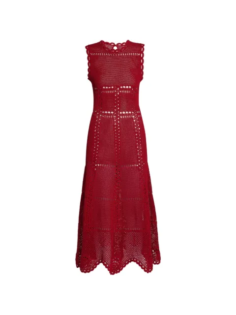 ERDEM crochet-knit flared midi dress Red VC26KD730226002