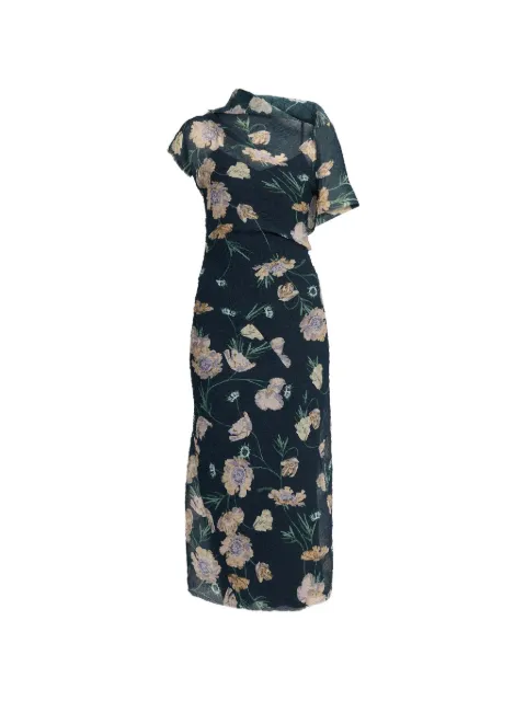 ERDEM floral-print organza-cloque midi dress Blue PF26D26252374001