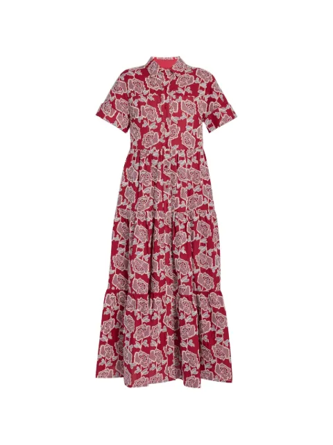 ERDEM floral-embroidered tiered midi shirt dress Red VC26D91651876004