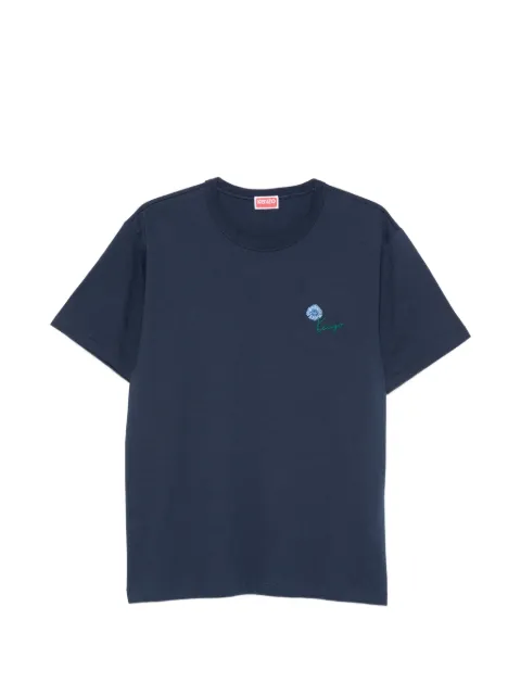 Kenzo flower-embroidered logo-print T-shirt Blue FG65TS1624SG