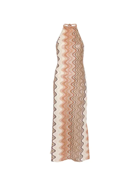 MC2 Saint Barth zigzag-print halterneck maxi dress Neutrals TOY000101846L