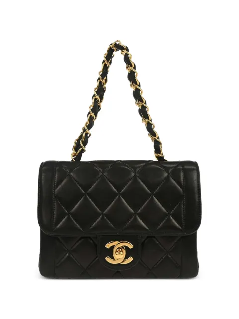 CHANEL Pre-Owned 1994-1996 Mini Square Single Flap diamond-quilted tote bag Black 146374