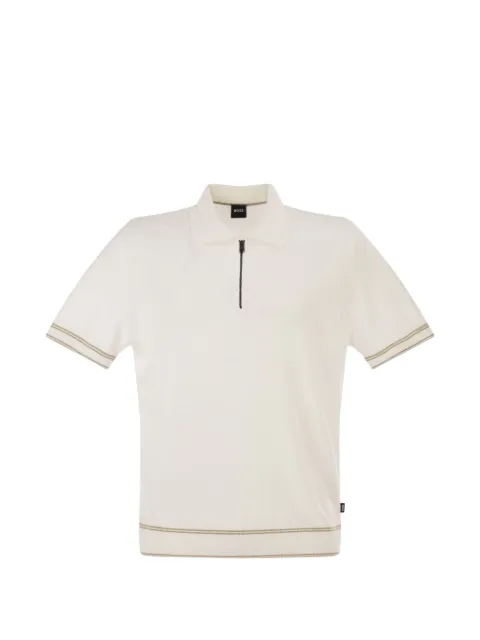 BOSS half-zip striped-trim polo shirt Neutrals 5056047410278950100
