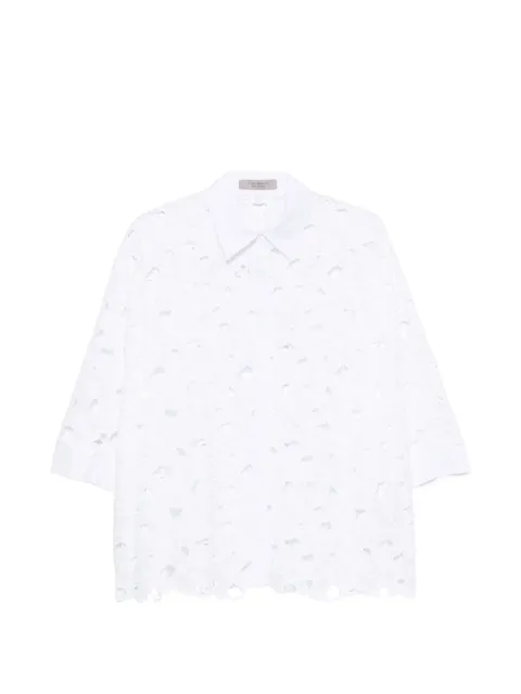 D.Exterior floral-cutout scalloped-hem shirt White 62832