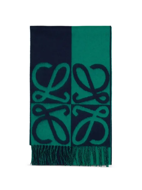 LOEWE Anagram-detail fringed-hem scarf Blue FSA4SS1W12