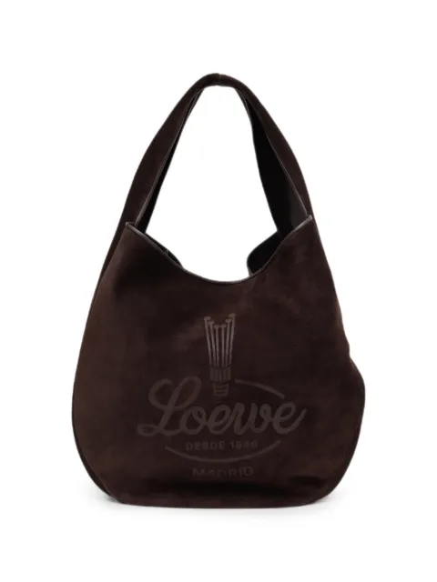 LOEWE Roomy in suede calfskin bag Brown BMHBVHBX01