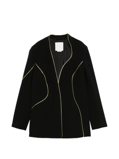 Marina Rinaldi Pietre piped-trim collarless blazer Black 2627046256600