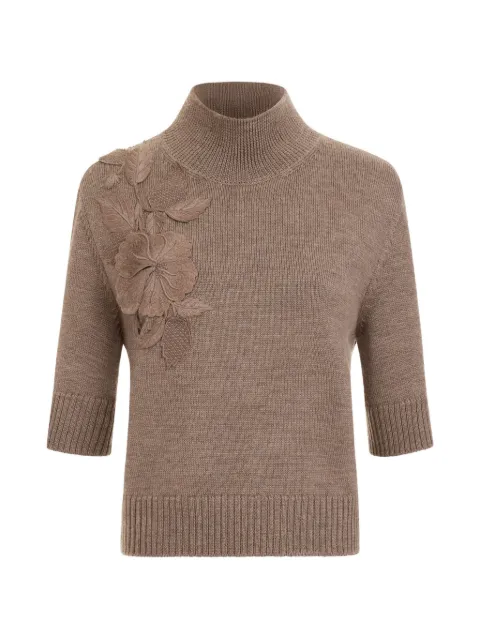 Oscar de la Renta hibiscus-embroidered knit pullover Brown 26PE159CHIBRN