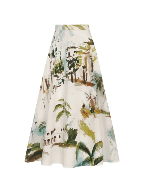 Oscar de la Renta Dominican Landscape cotton poplin skirt Neutrals 26PN409DROBGT