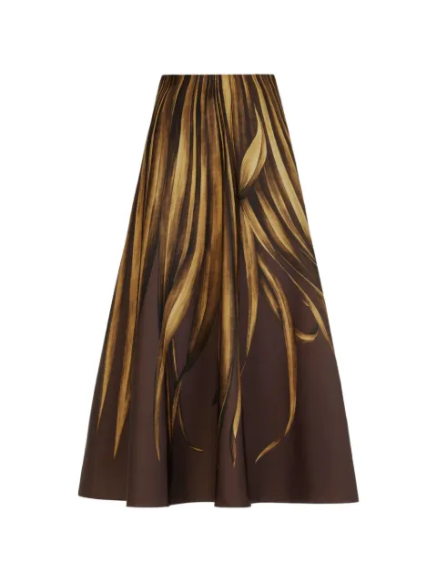 Oscar de la Renta palm leaves faille skirt Brown 26PN415PAFBOW