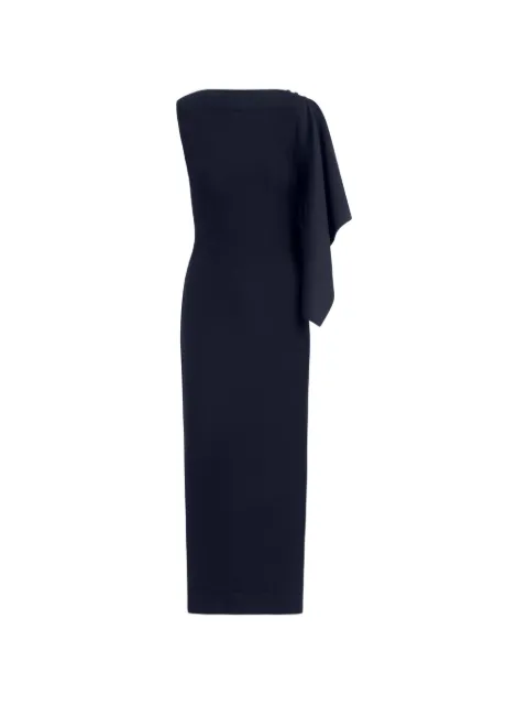Oscar de la Renta hibiscus brooch knit dress Blue 26PN129ONENAV