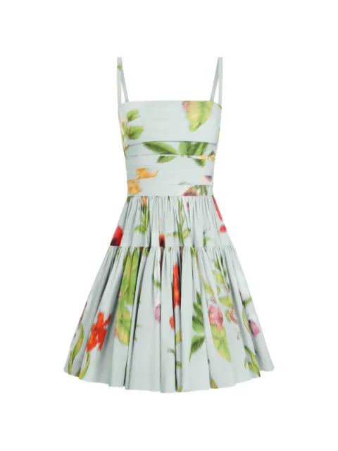 Oscar de la Renta Chiné Dominican mixed-floral cotton poplin tiered dress Blue 26PN240CMOSWM
