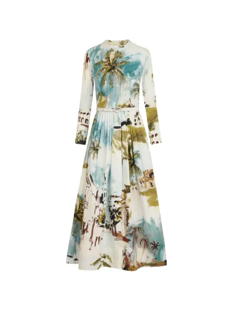 Oscar de la Renta Dominican Landscape cotton poplin short-sleeve dress Neutrals 26PN271DROBGT
