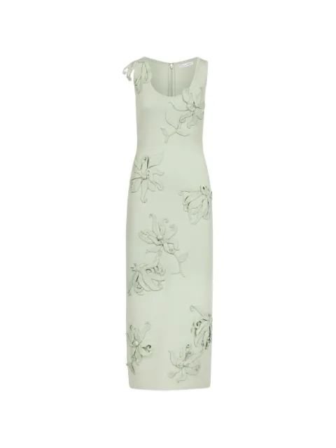 Oscar de la Renta hibiscus-embroidered knit pencil dress Green 26PE149YLASLW