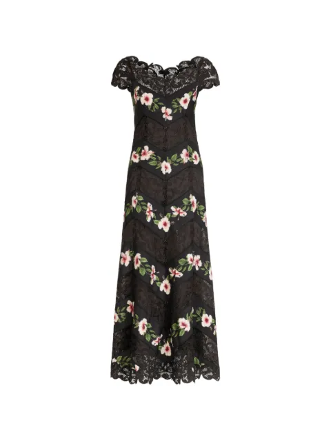 Oscar de la Renta chiné hibiscus striped faille midi dress Black 26PN249CIFBLK