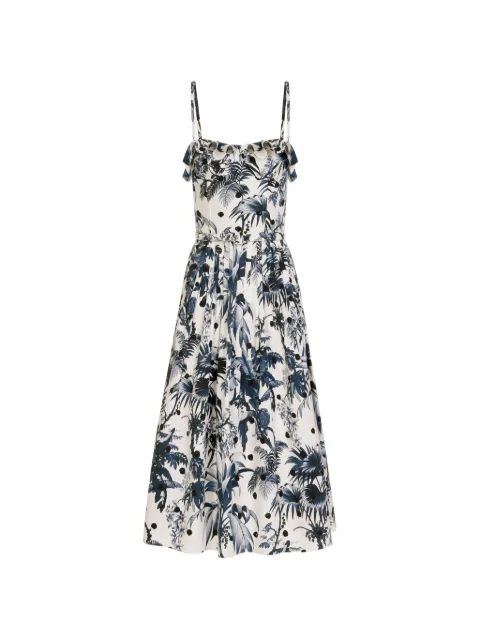Oscar de la Renta dotted palm leaves cotton poplin sleeveless dress Neutrals 26PN260DPPNVW