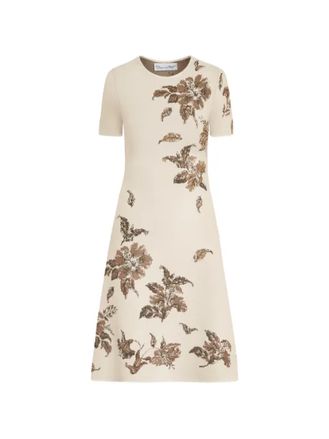 Oscar de la Renta hibiscus metallic jacquard dress Neutrals 26PN112METIVR