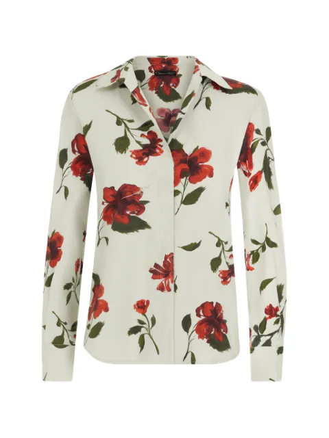 Oscar de la Renta hibiscus cotton poplin blouse Blue 26PN718HCNRSW