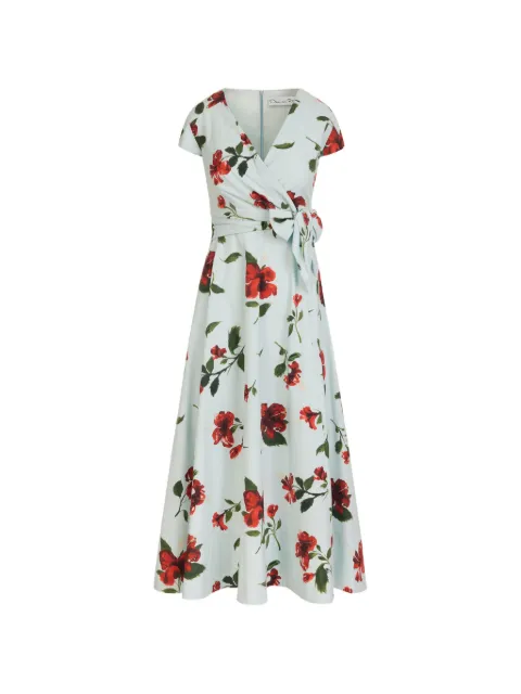 Oscar de la Renta Hibiscus cotton poplin wrap dress Blue 26PN238HCNRSW