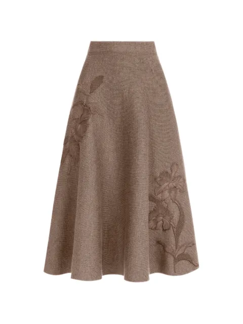 Oscar de la Renta hibiscus-embroidered knit skirt Brown 26PE158CHIBRN