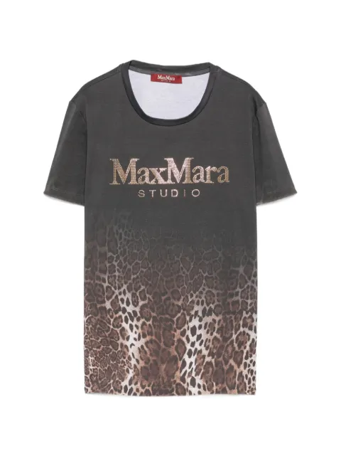 Max Mara Quieto leopard-print rhinestone-logo T-shirt Grey 2626976011