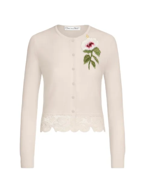 Oscar de la Renta Chiné Hibiscus threadwork cropped cardigan Neutrals 26PE1455HCNIVR