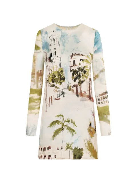 Oscar de la Renta Dominican-landscape shift dress Neutrals 26PN235DRABGT
