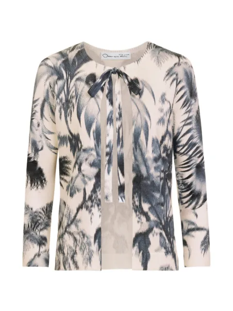 Oscar de la Renta chiné palm leaves cardigan Neutrals 26PN123TPDNVW