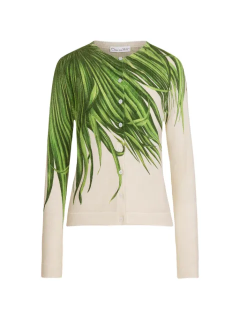 Oscar de la Renta palm leaves cardigan Green 26PN1255GRNGNI