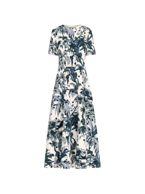 Oscar de la Renta Dotted Palm leaves cotton poplin short-sleeve dress Neutrals 26PN2022DPPNVW