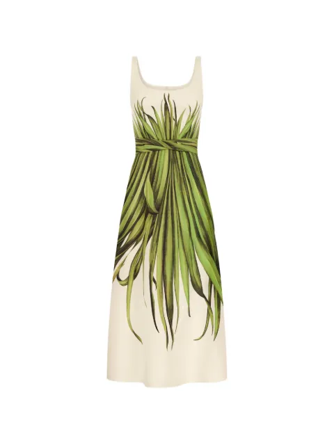 Oscar de la Renta palm leaves cotton poplin dress Neutrals 26PN230PAOGEC