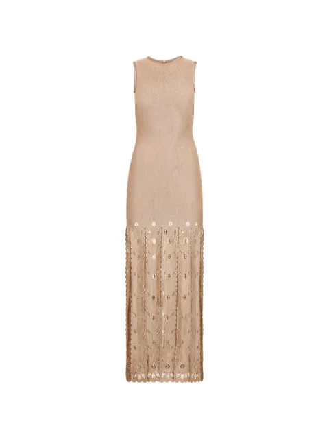 Oscar de la Renta Pineapple fringe metallic jersey dress Neutrals 26PE270DMJPLT