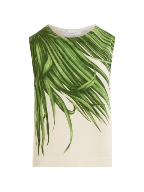 Oscar de la Renta palm leaves tank Green 26PN1266GRNGNI