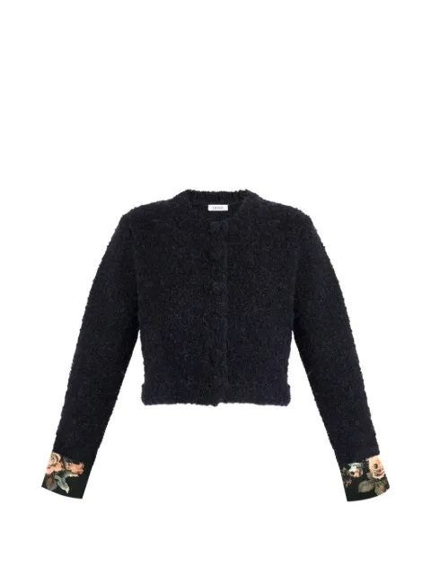ERDEM bouclé floral-cuff cardigan Black AW26KT7130271000