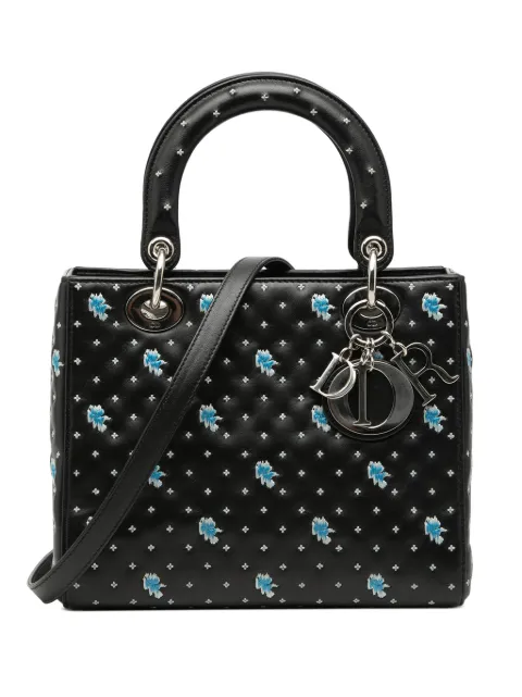 Christian Dior Pre-Owned 2015 Medium Calfskin Embroidered Flower Lady Dior satchel Black JZR0K04XE1JP7ZG9