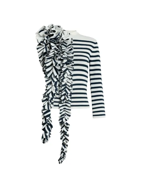 A.W.A.K.E. Mode ruffled-detail striped-pattern top White SS26KT01VY01WHITENAVY