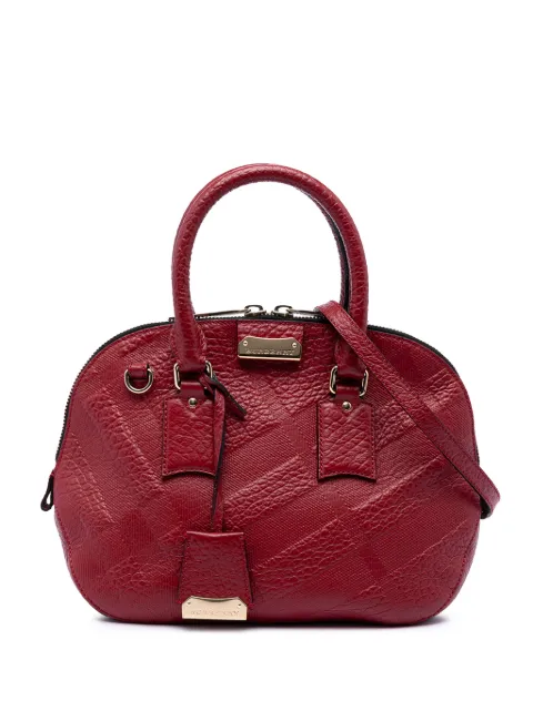 Burberry Pre-Owned 2000-2017 Small Heritage Grain Check Embossed Leather Orchard Bowling Bag satchel Red DDG1VQAU2WZQ2U70