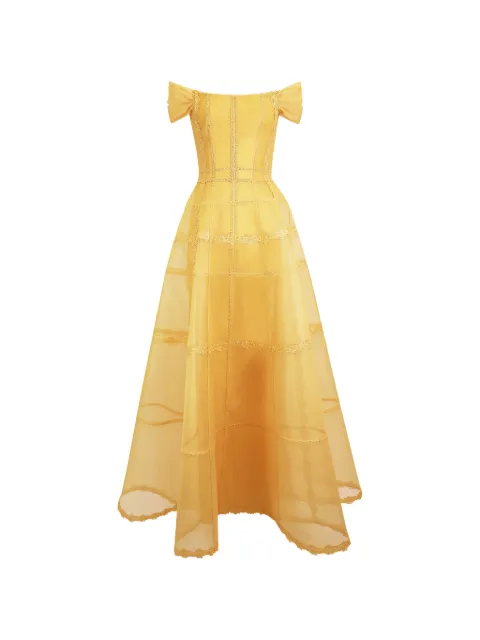 Gemy Maalouf lace-trim off-the-shoulder dress Yellow EDSS231828LD